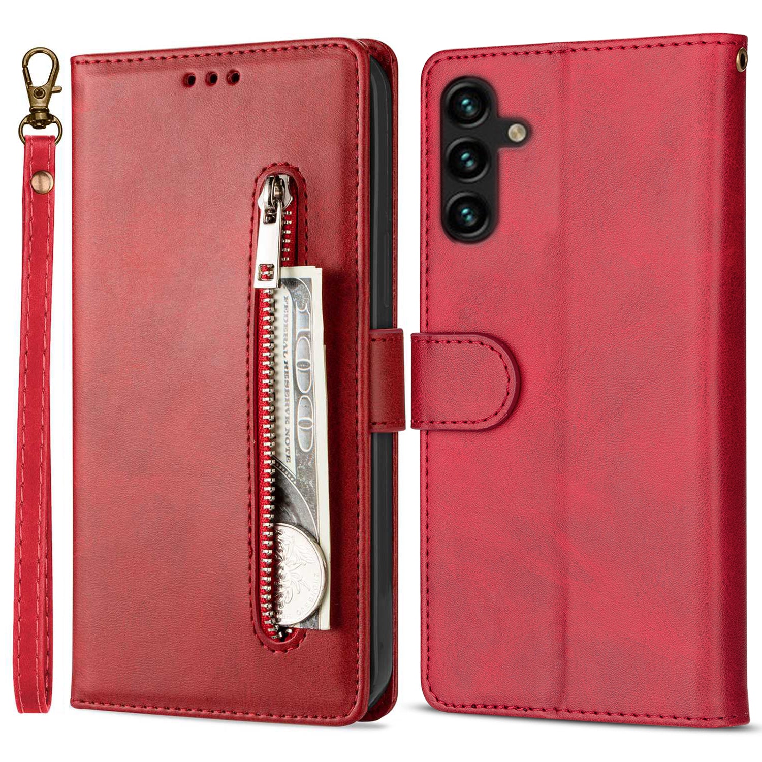 For Samsung Galaxy A55 5G Case Wallet PU Leather Phone Cover with Zipper Pocket For Samsung Galaxy A55 5G Case Wallet PU Leather Phone Cover with Zipper Pocket